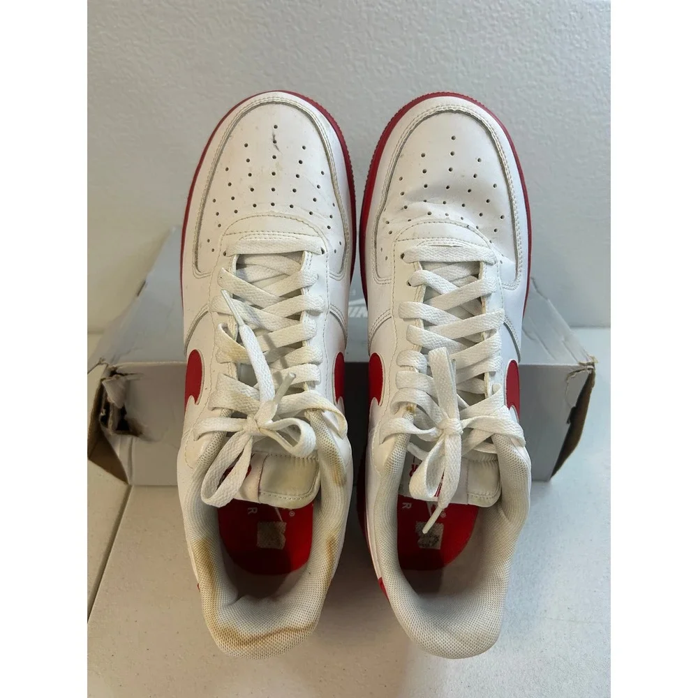 Nike Air Force 1 07 White University Red Low Sneakers Mens 10.5 #2505